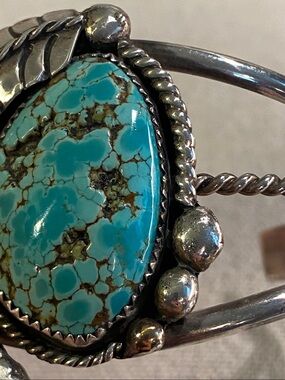 Vintage Native American Sterling Silver Turquoise Cuff Bracelet Signed X